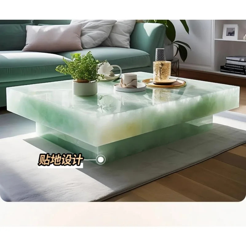 Square Ice Crack Onyx Luminous Coffee Table Tea Table for Bar Pub Restaurant 48'' 1200mm Back Lighted Translucent Furniture