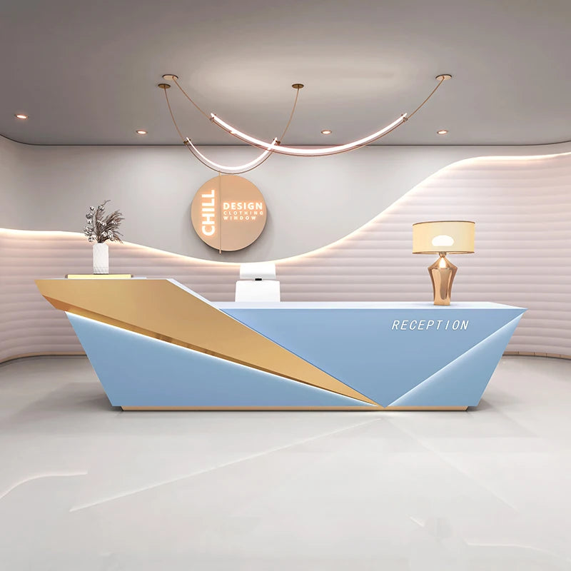 Sculpted Marble Reception Desk With Integrated Storage — Charcoal | KIMLUD