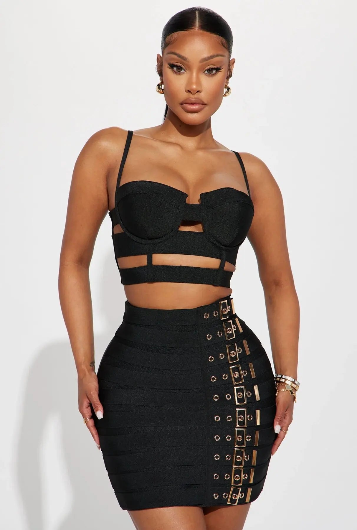 2023 New Arrival Women Sexy Bandage Tops Fashion Pencil Skirts Set Nightclub Party Celebrate Women's Set High Quality