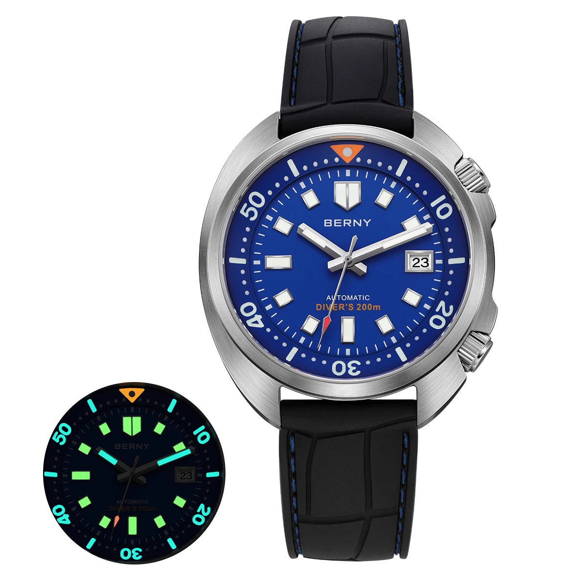 BERNY 20ATM Diver Watch For Men Mechanical Green Dial Original Design NH35 Automatic Sapphire Luxury Diving Luminous Men Watch