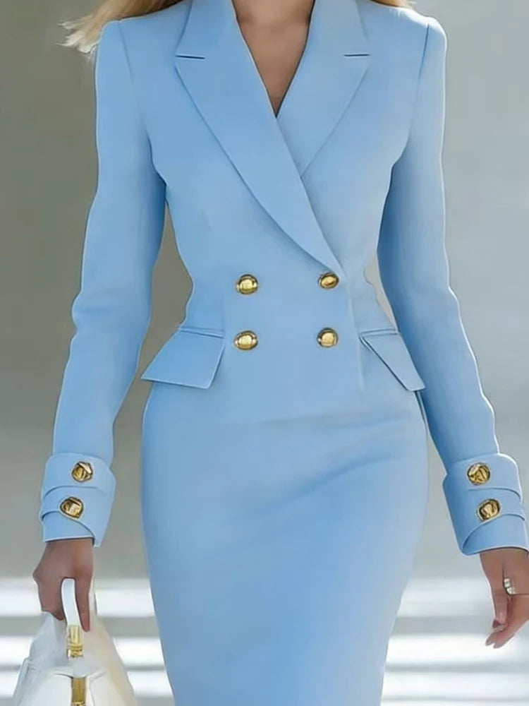Fashion Long Sleeve V-neck Women's Dress Elegant High Waist Wrap Hips Party Dress for Women Office Lady Solid Color Slim Dress