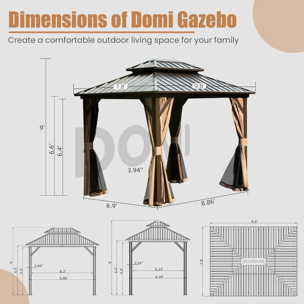 Galvanized Steel Outdoor Double Roof Gazebo — Brown | KIMLUD
