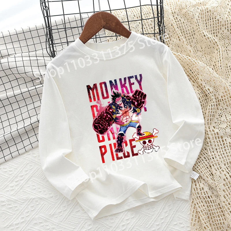 One Piece Children T-shirt Long Sleeve Children Clothing Fashion Hip Hop Round Neck Cotton Toddler Summer Cartoon Anime Toddler