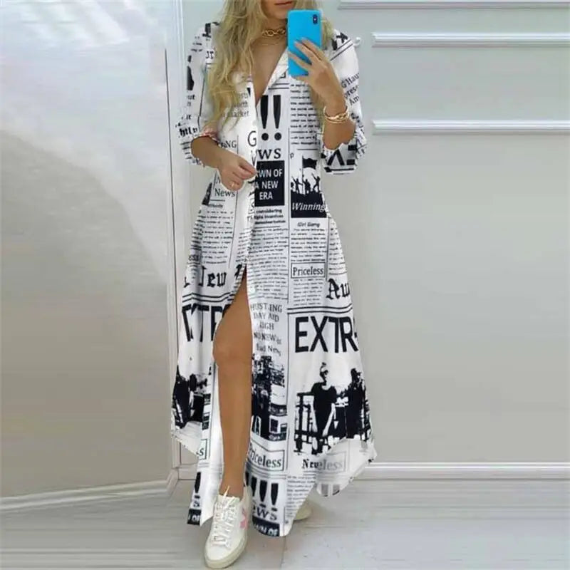Maxi Dress – Boho Printed – Polyester – Loose | KIMLUD