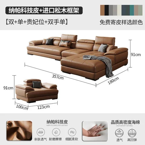 Genuine Leather Sectional Sofa Modular Corner — Camel Tan | KIMLUD