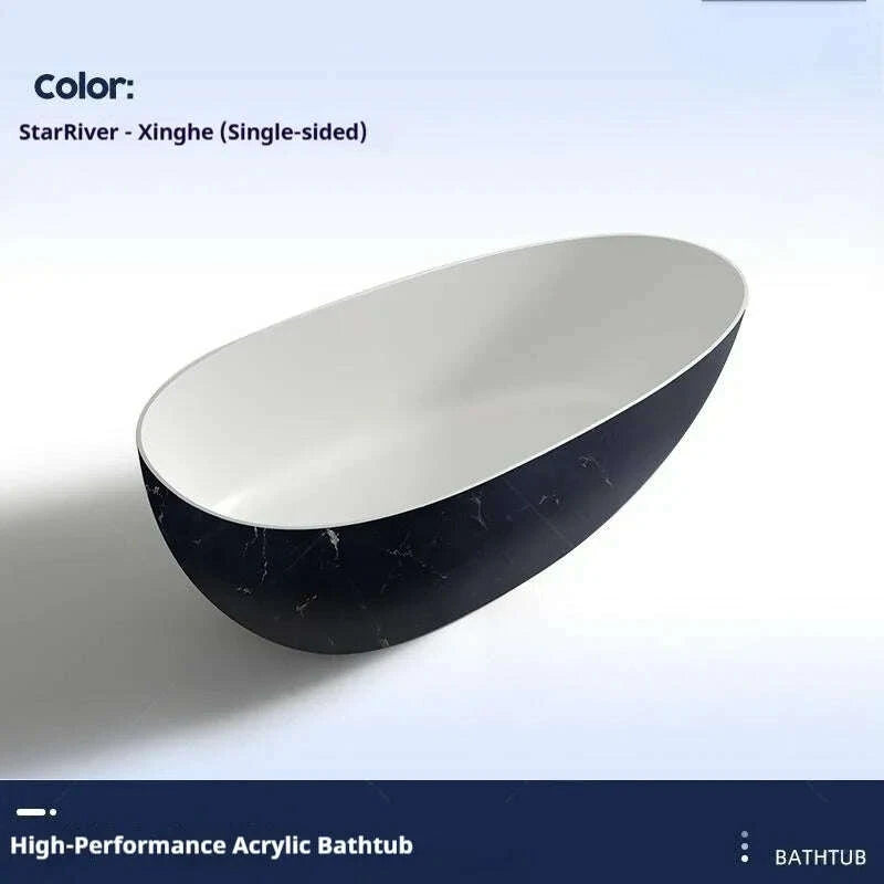 KIMLUD, Luxury marble-patterned freestanding bathtub, oval-shaped artificial stone soaking tub, suitable for hotels and villas., KIMLUD Womens Clothes