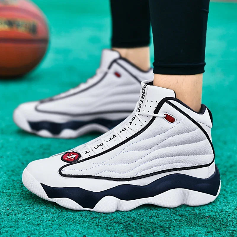 Luxury Leather Basketball Shoes Anti Slip Outdoor Trainers — Black | KIMLUD