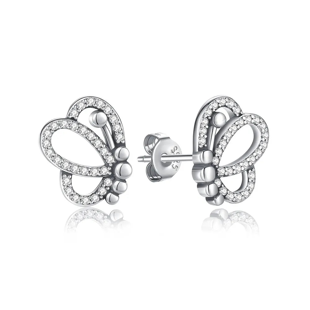 Sterling Silver Stud Hoop Earrings Crown Heart Bee — Rose Gold | KIMLUD