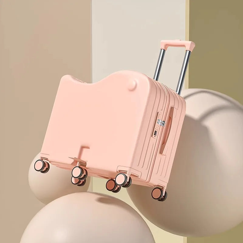 18 inch New Suitcase with Seat for Children Small Luggage Lightweight Boardable PC Suitcase Foldable Pedal Girls and Boys