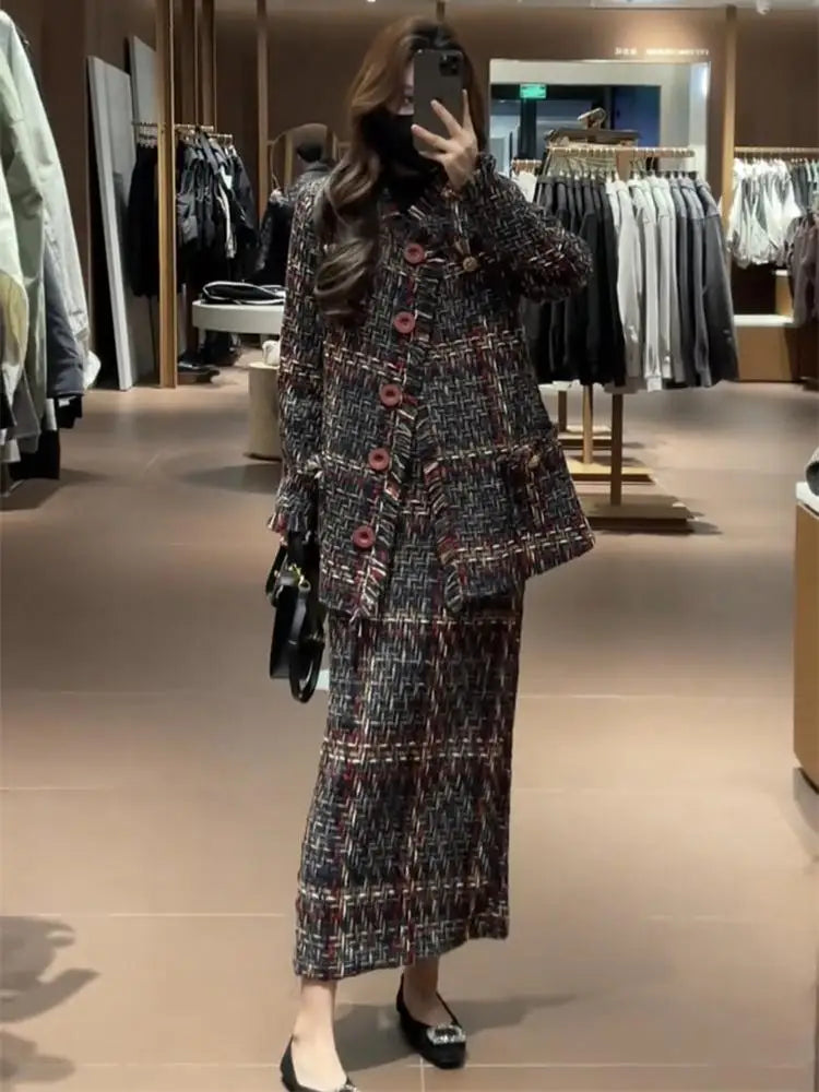 Two Piece Coat And Skirt Set – Winter Polyester – Unknown | KIMLUD