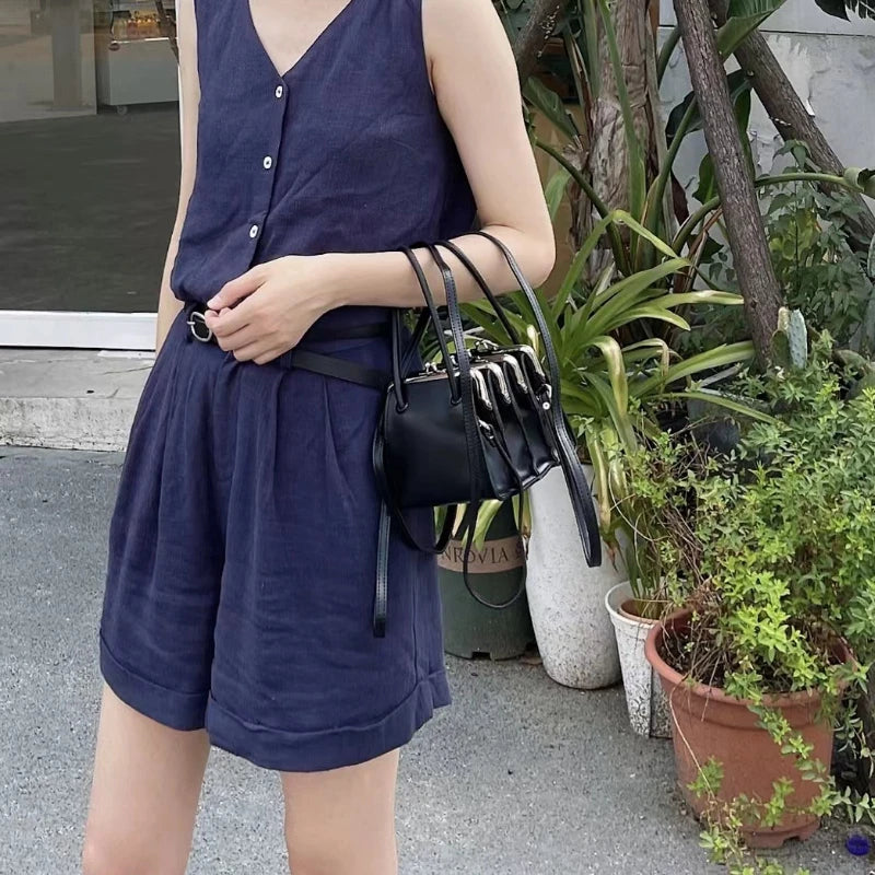Microfiber Leather Crossbody Bag With Multilayered Shell — Black | KIMLUD