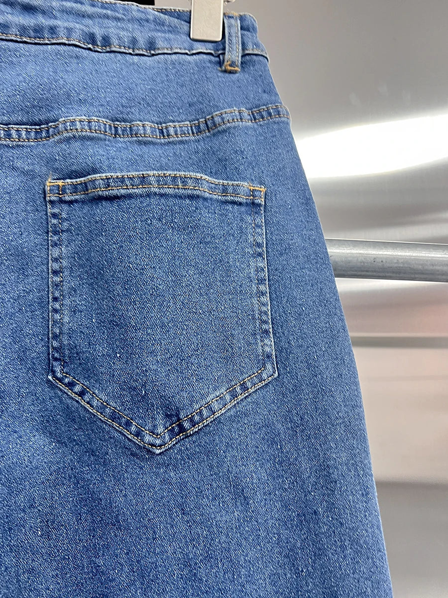 KIMLUD, TWOTWINSTYLE Solid Patchwork Tassel Chic Denim Pants For Women High Waist Spliced Button Wide Leg Straight Pants Female Fashion, KIMLUD Womens Clothes