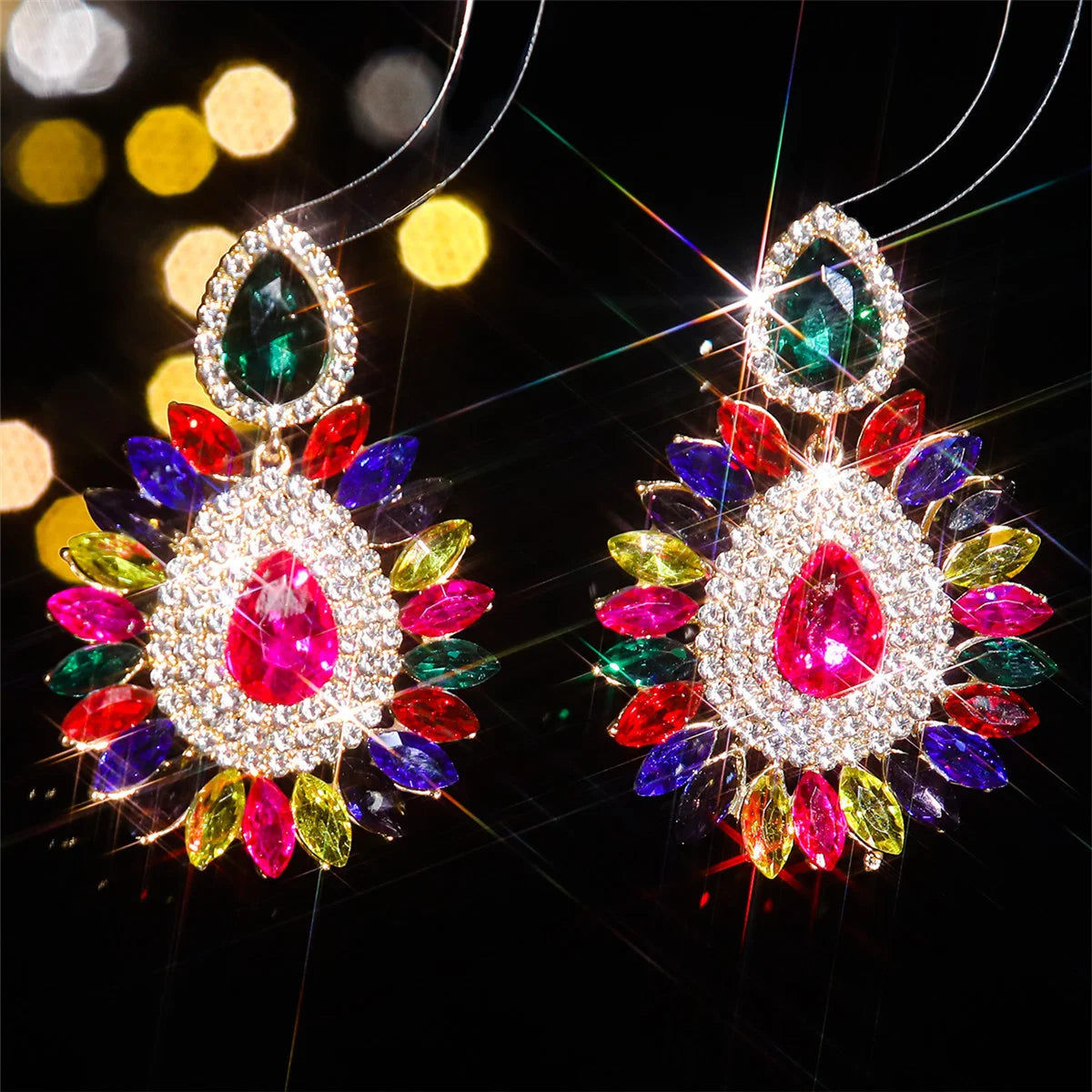 Drop Earrings Crystal Flower Shine Earrings Rhinestones — Pink | KIMLUD