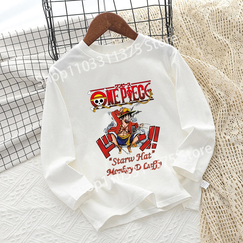 One Piece Children T-shirt Long Sleeve Children Clothing Fashion Hip Hop Round Neck Cotton Toddler Summer Cartoon Anime Toddler