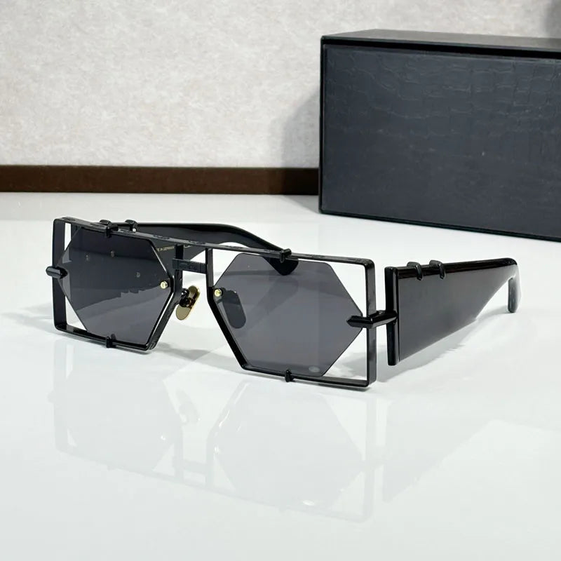 Metal Hexagon Sunglasses With Acetate Frame — Tortoiseshell Brown | KIMLUD