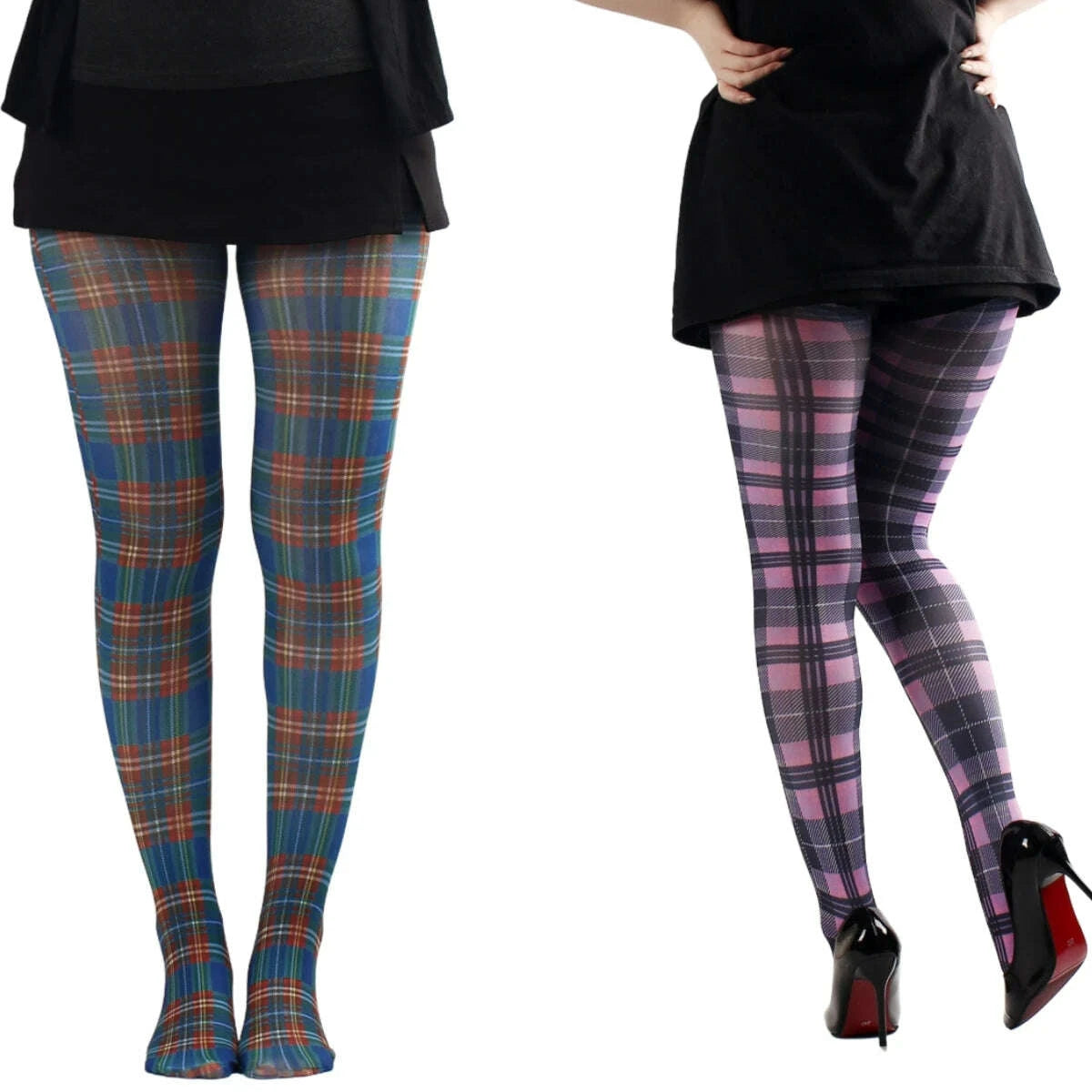 fashion-womens-classic-tartan-semi-opaque-pantyhose-printed-tights-red-purple-blue-green-scottish-check-pattern-tightskimludkimlud-35559506