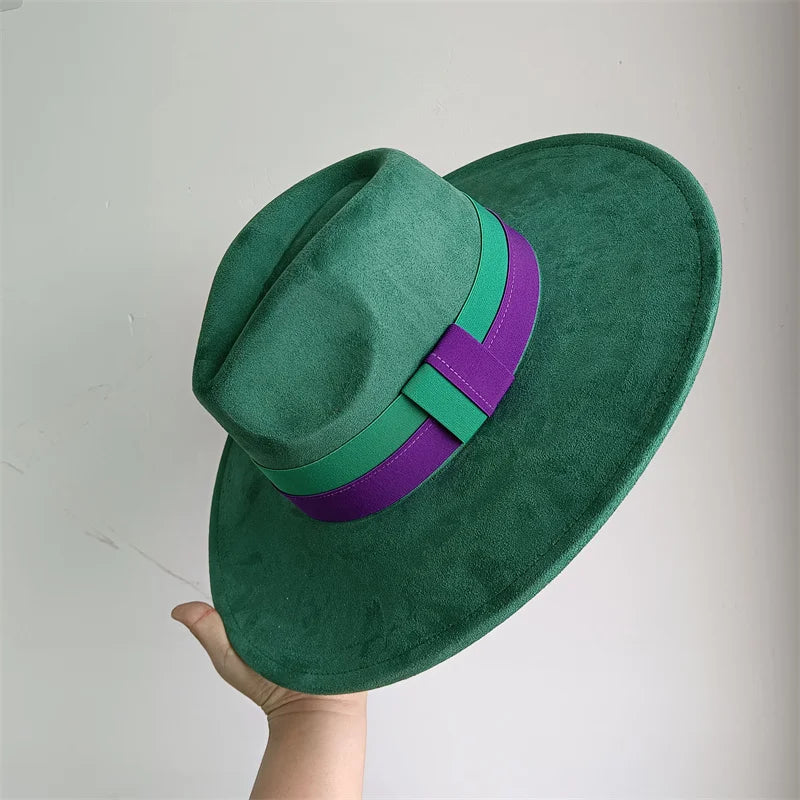 Suede Colorblock Wide-Brim Unisex Hat — Brown | KIMLUD