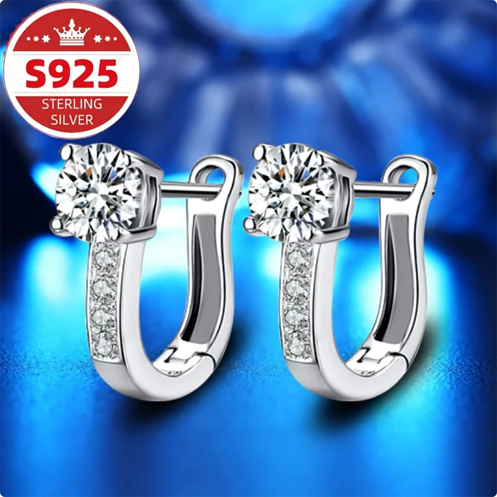 Sterling Silver Clip Earrings Exquisite Zirconia — Clear | KIMLUD