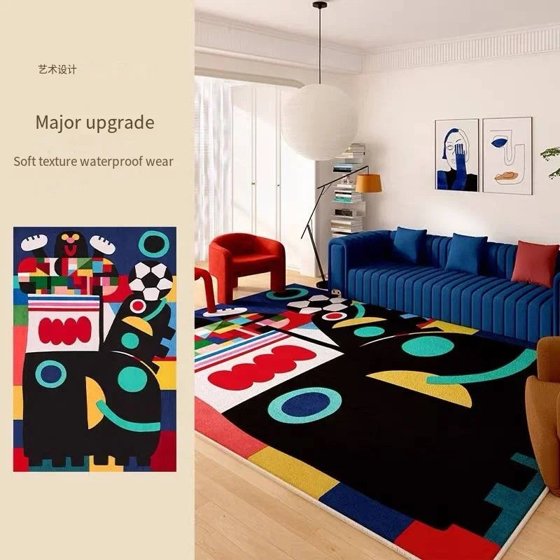 Abstract Sound-Insulating Waterproof Non-Slip Rug For Living Room — Black | KIMLUD