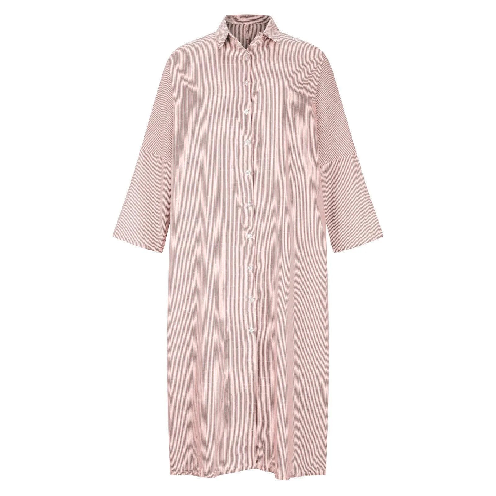 Cotton Maxi Dress Striped — Red and White | KIMLUD