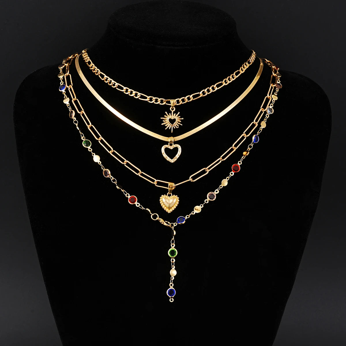 4Pcs/Set Simple Jesus Cross Pendant Choker Necklace for Women Trendy Colorful Crystal Chain Christian Daily Wear Jewelry Gifts