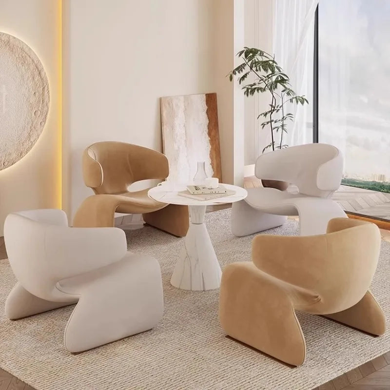 Faux Leather Chair Modern Nordic Ergonomic Backrest — Ivory | KIMLUD