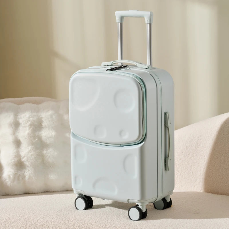 New Suitcase Front Opening Luggage with USB Cup Holder Girl Travel Wheeled Suitcases 18 20 26 Inch Suitcase Trip Cabin Carry-on