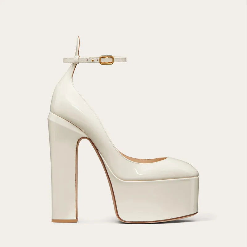 New Brand Women&#39;s Shoes Super High Heel Party Fashion Thick Sole Leather Shoes Bridal Shoes Wedding Party Shoes Women Summer