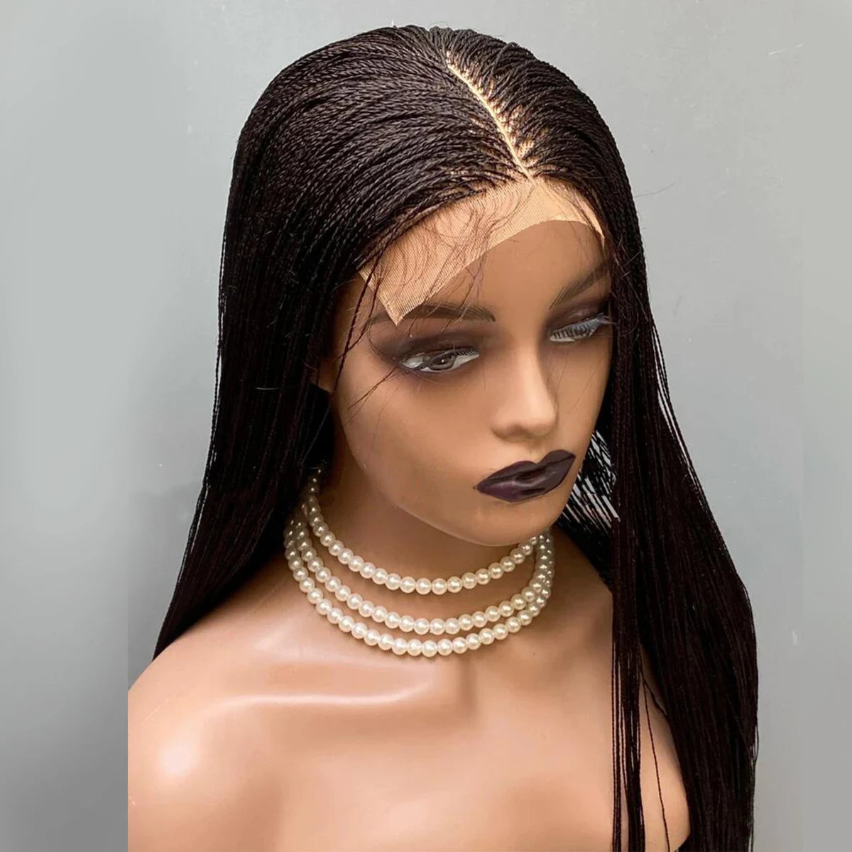 Lace Front Wig - Micro Twist Braided - Kanekalon - Black | KIMLUD