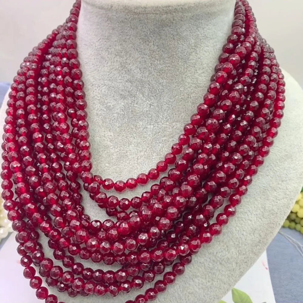 Fashion Luxurious Natural Stone Necklace for Women 6mm Faceted Ruby Multi-lay Jade Clavicle Chain Temperament Elegant Jewelry