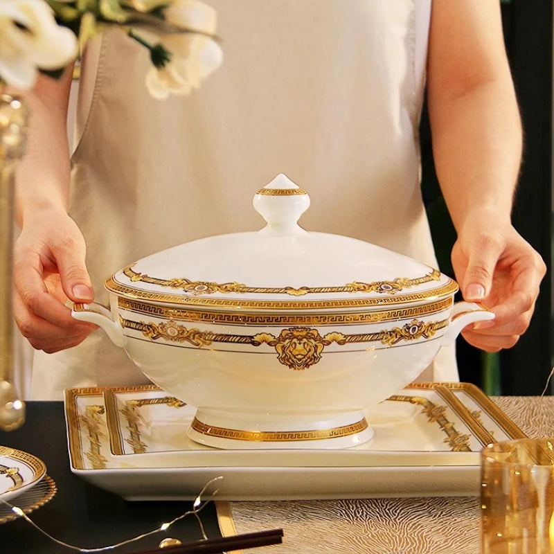 Gilded Bone China Dinnerware Set 60-Piece — Ivory | KIMLUD