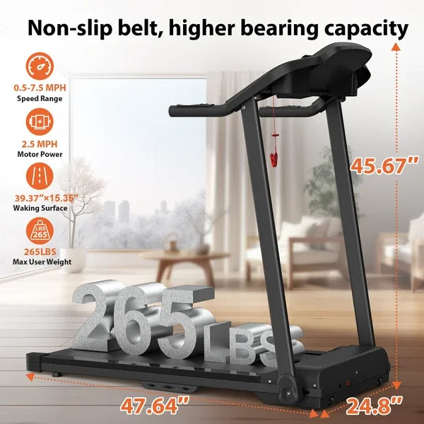 Foldable Treadmill 2.5HP Electric — Black | KIMLUD
