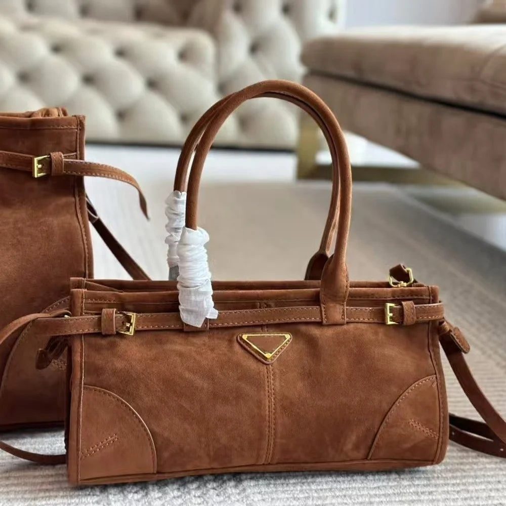 KIMLUD, 2025 New Casual Versatile Leather Belt Buckle Suede Retro Underarm Bag Premium Texture Niche Handbag Crossbody Bag Shoulder Bag, KIMLUD Womens Clothes