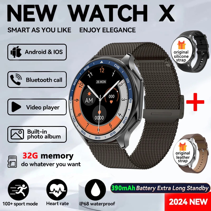KIMLUD, 2025 New For Man DT Watch X Smart Watch Men 32GB Memory AMOLED HD Screen Bluetooth Call NFC Heart rate waterproof SmartWatch, Black mesh belt / OPPO WATCH X, KIMLUD APPAREL - Womens Clothes