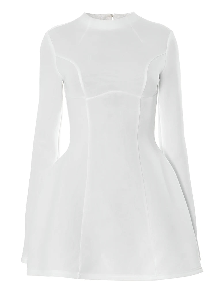 Backless Knit Dress Sculpted Seams — White | KIMLUD