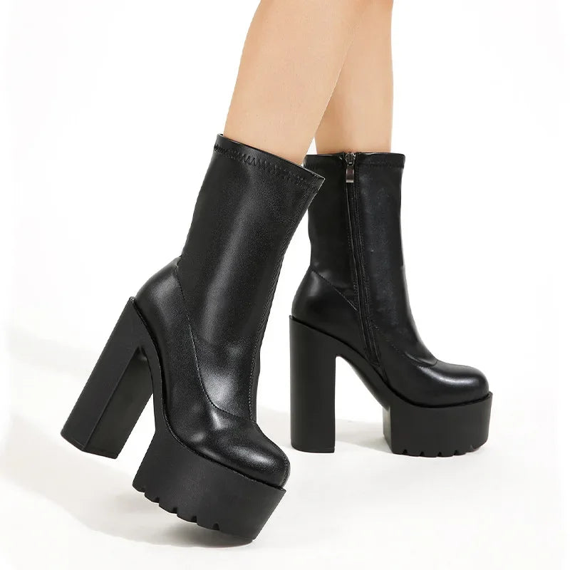 14cm Ultra High Heel Waterproof Platform Thick Heel Women's Short Boots 35-43 Men's Women's Same Style
