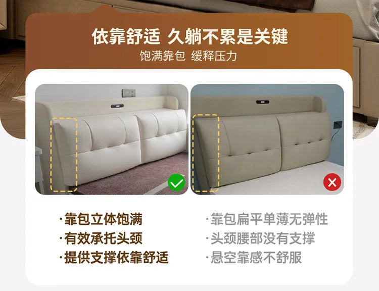 Minimalist Upholstered Bed Frame With Storage — Cream Beige | KIMLUD