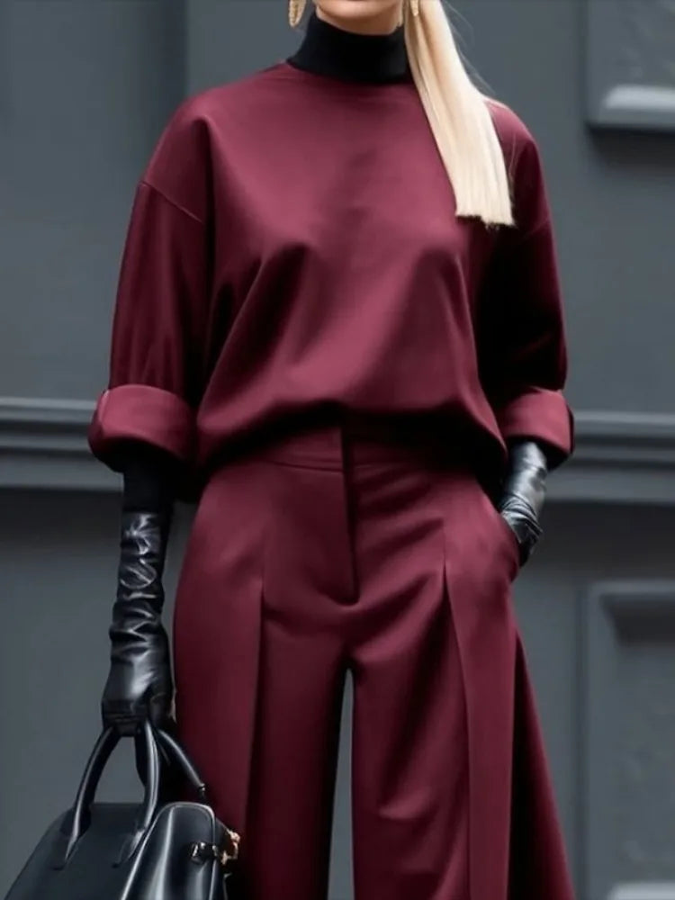 KIMLUD, Freeacy 2025 New Women's Tops Burgundy Round Neck Half Sleeves Loose Fit T-shirt Spring and Summer Casual Streetwear Shirts, KIMLUD Womens Clothes