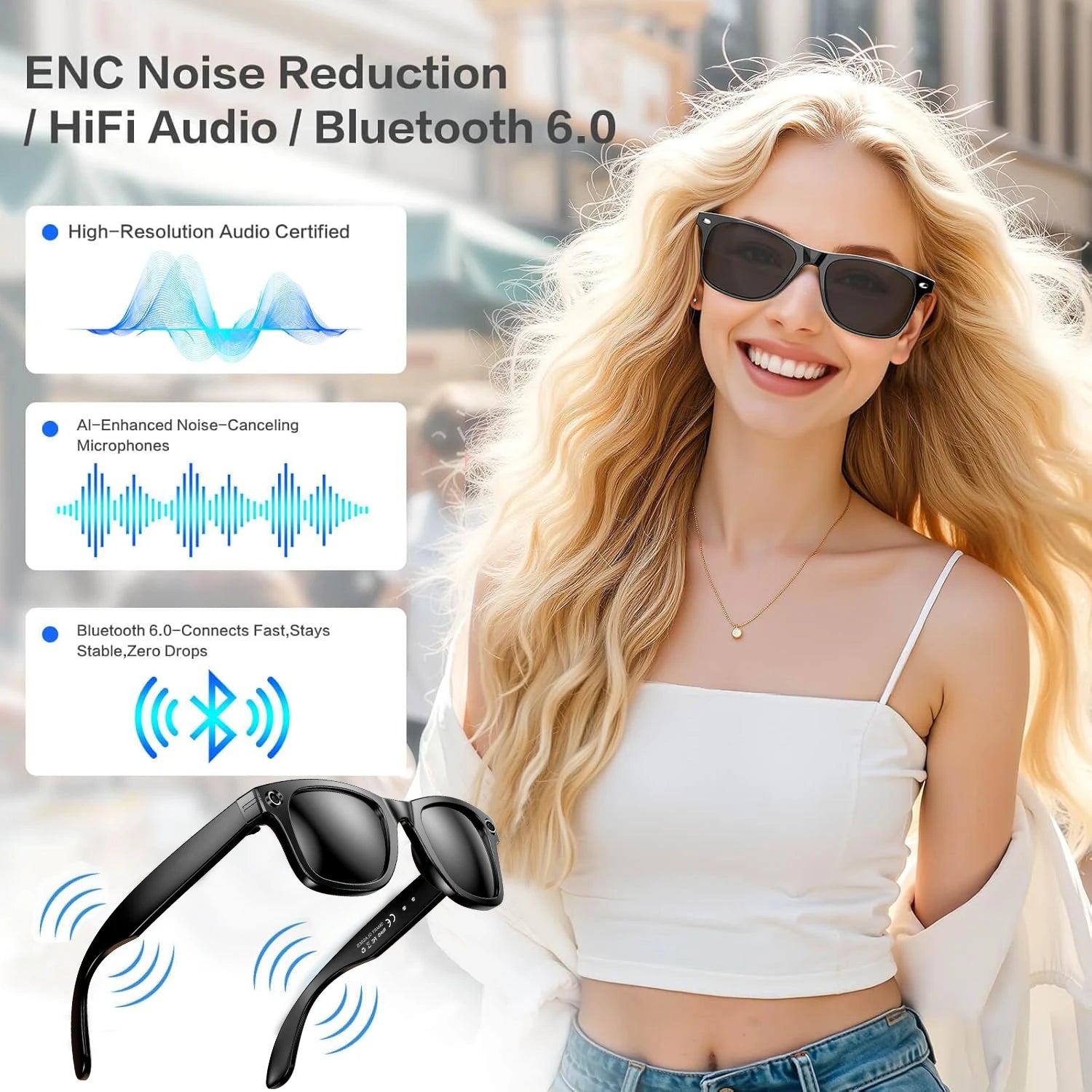 Black-Frame Smart Glasses Color-Changing Lenses AI Translator 720P Video — Black | KIMLUD
