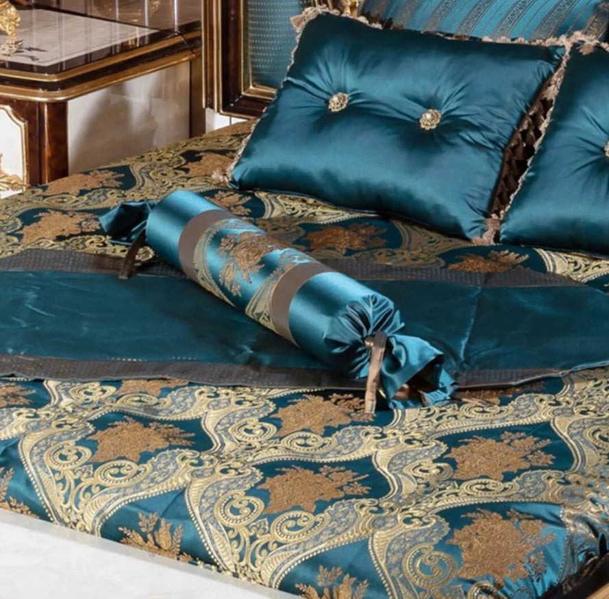Velvet King Bed Double Tufted Carved Headboard — Deep Blue | KIMLUD
