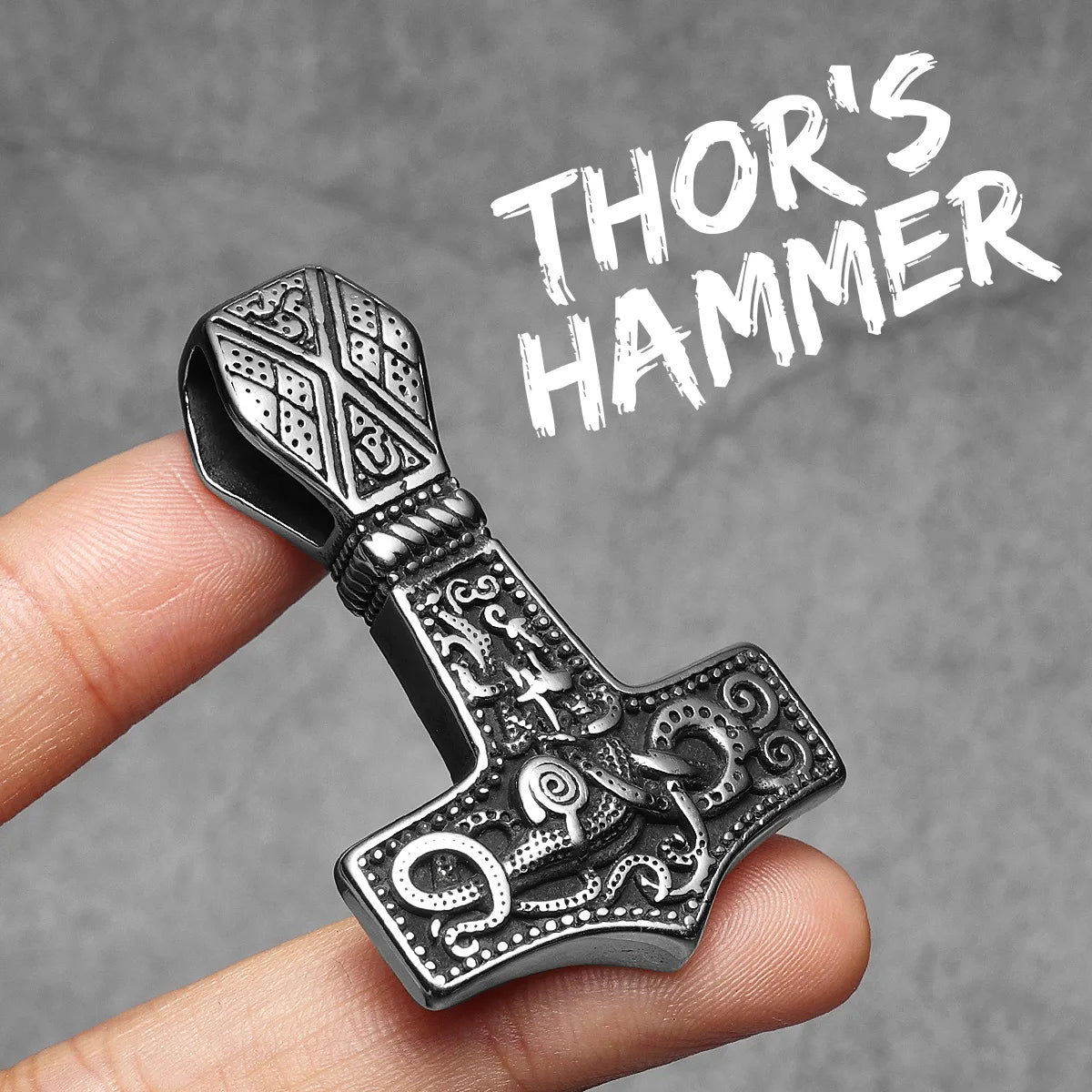 Viking Thor's Hammer Double Side Carving Men Necklaces With Pendant Stainless Steel Jewelry Male Women Punk  Accessories Gifts
