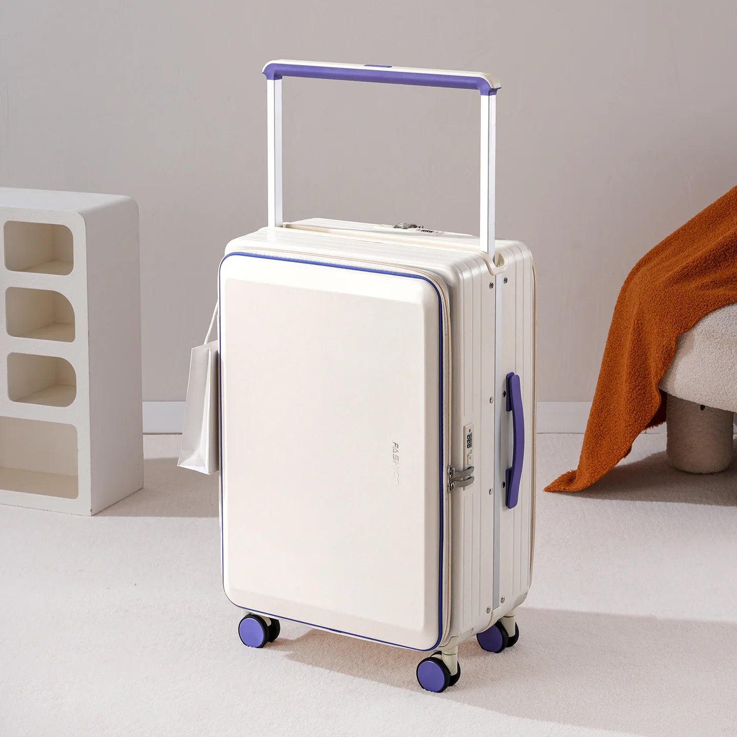 Suitcases Wide Handle Front Opening ABS — Black | KIMLUD