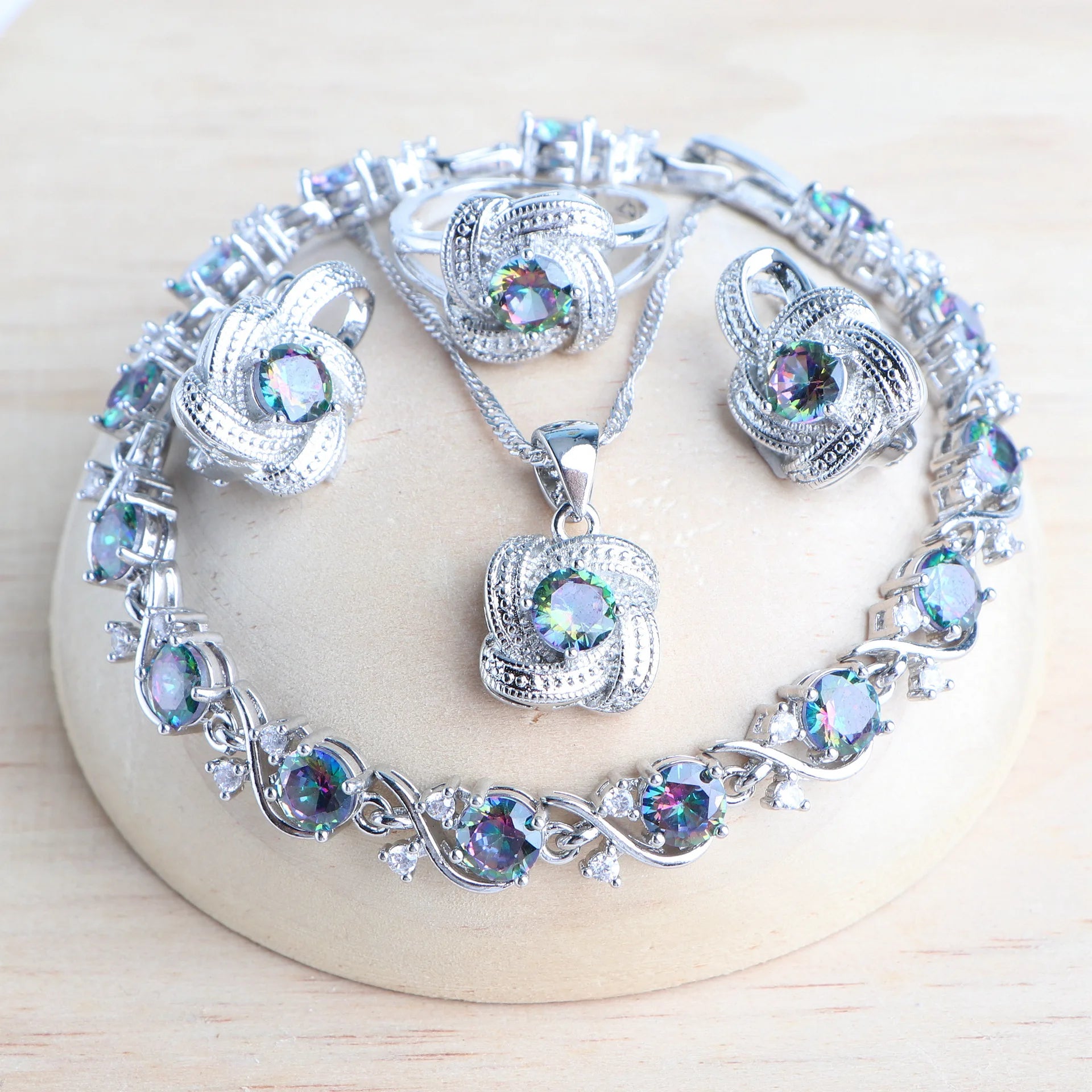 Sterling Silver Jewelry Set Blue Zirconia — Blue | KIMLUD