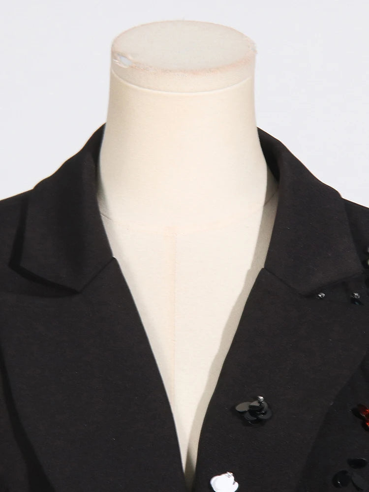KIMLUD, VGH Solid Spliced Sequins Slimming Blazers For Women Notched Collar Long Sleeve Tunic Casual Chic Blazer Female New Autumn 2024, KIMLUD Womens Clothes