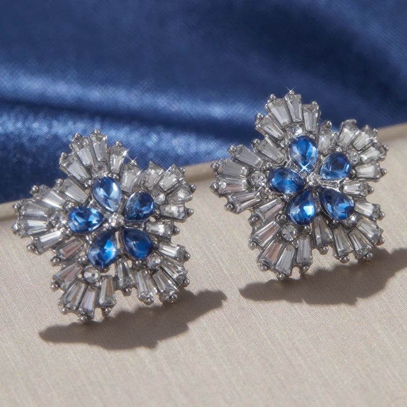 Cubic Zirconia Stud Earrings Minimal Sparkle — Blue | KIMLUD