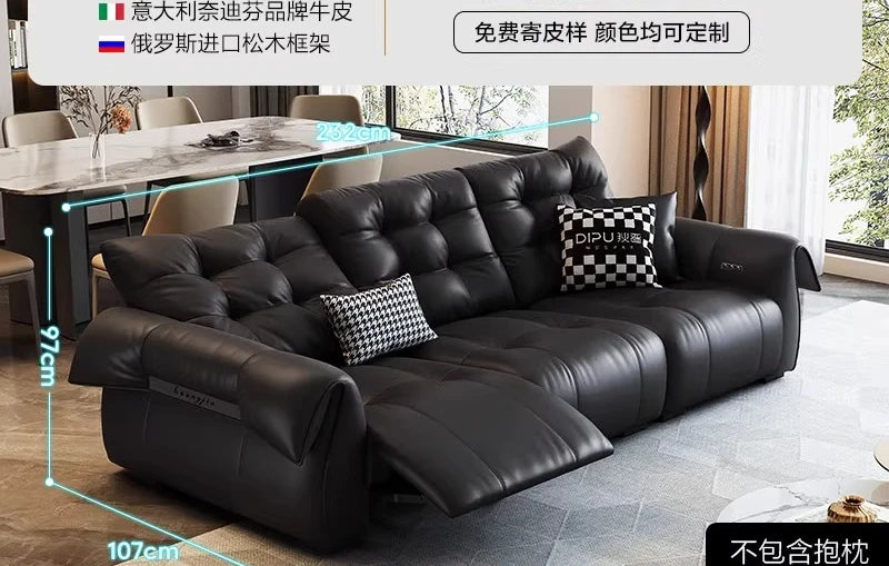 Full-Grain Leather Minimalist Multifunctional Sofa With Sculpted Modular Form — Black | KIMLUD