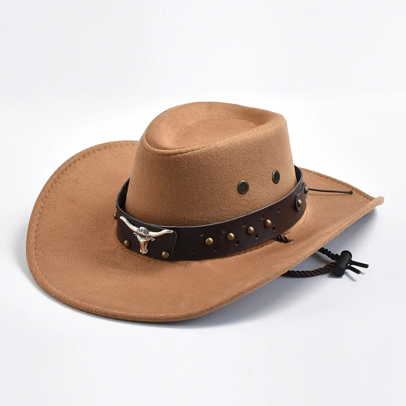 Artificial Suede Western Cowboy Hat Vintage BigEdge — Brown | KIMLUD