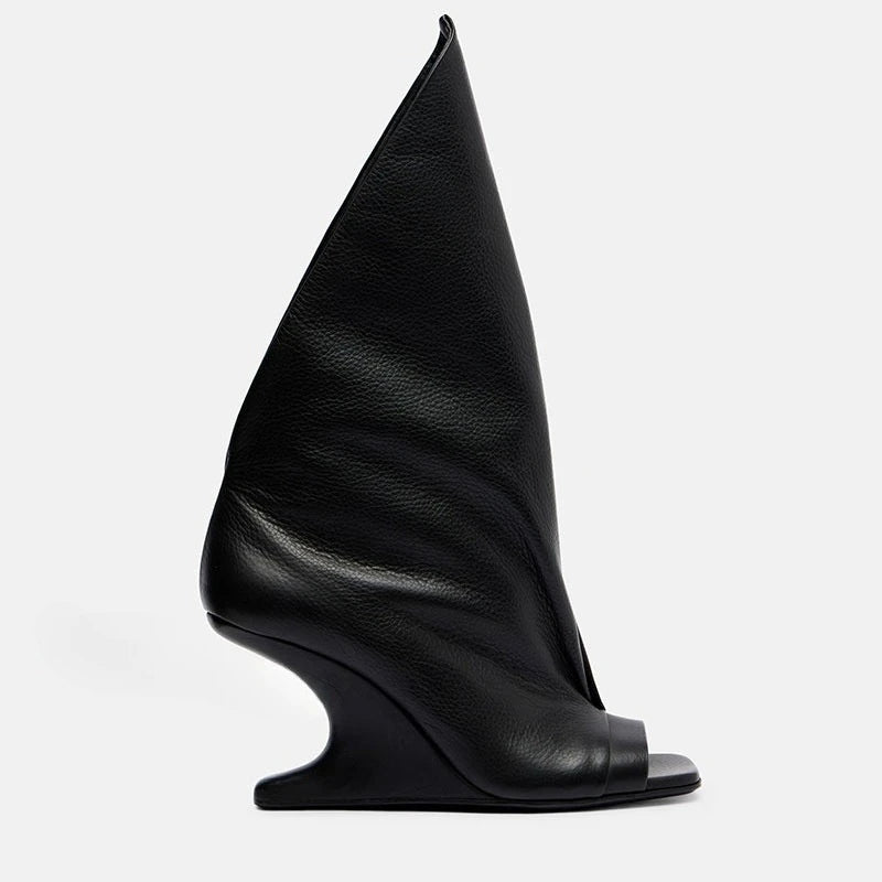 2026 European and American Women's Trendy, Niche, Personalized, Unique, Sloping, Sexy, Open Toed, Fishmouth, Sleeve Short Boots