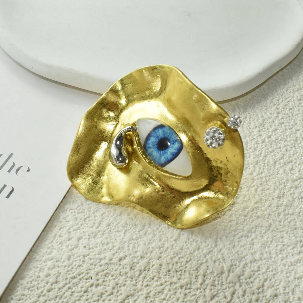 New Exaggerated Baroque Style Metal Plated Blue Eyes Open Ring For Women Fashion Jewelry Accessories