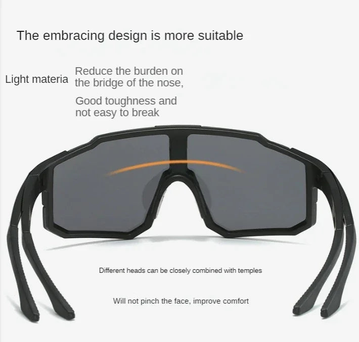 Wraparound Polycarbonate Cycling Sunglasses Big-Frame Silhouette — Black | KIMLUD